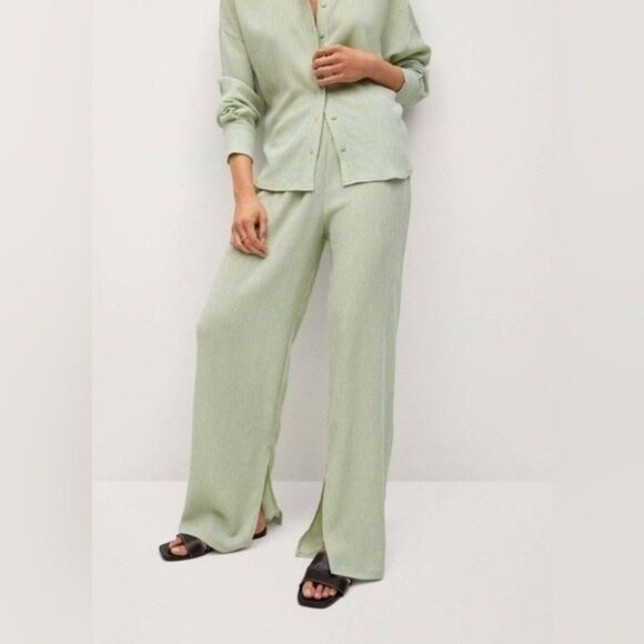 Mango Straight Lyocell Pants Pastel Green - Picture 3 of 12